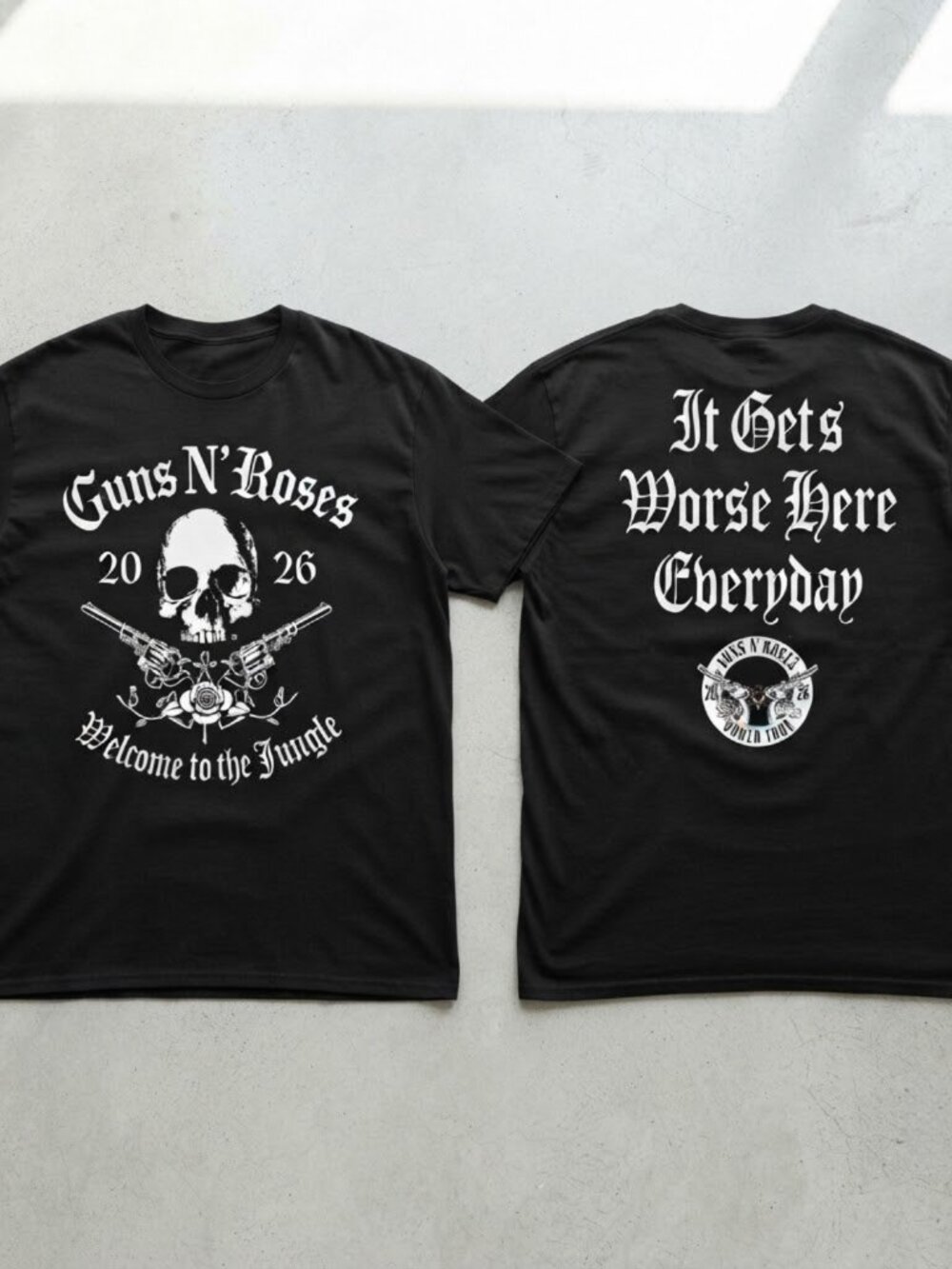 Guns N' Roses World Tour 2026 Welcome To The Jungle Black T-Shirt S-4XL